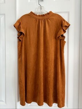 VOY Wila Palo Santo Suede Ruffle Sleeve shift Dress Women’s Size Large